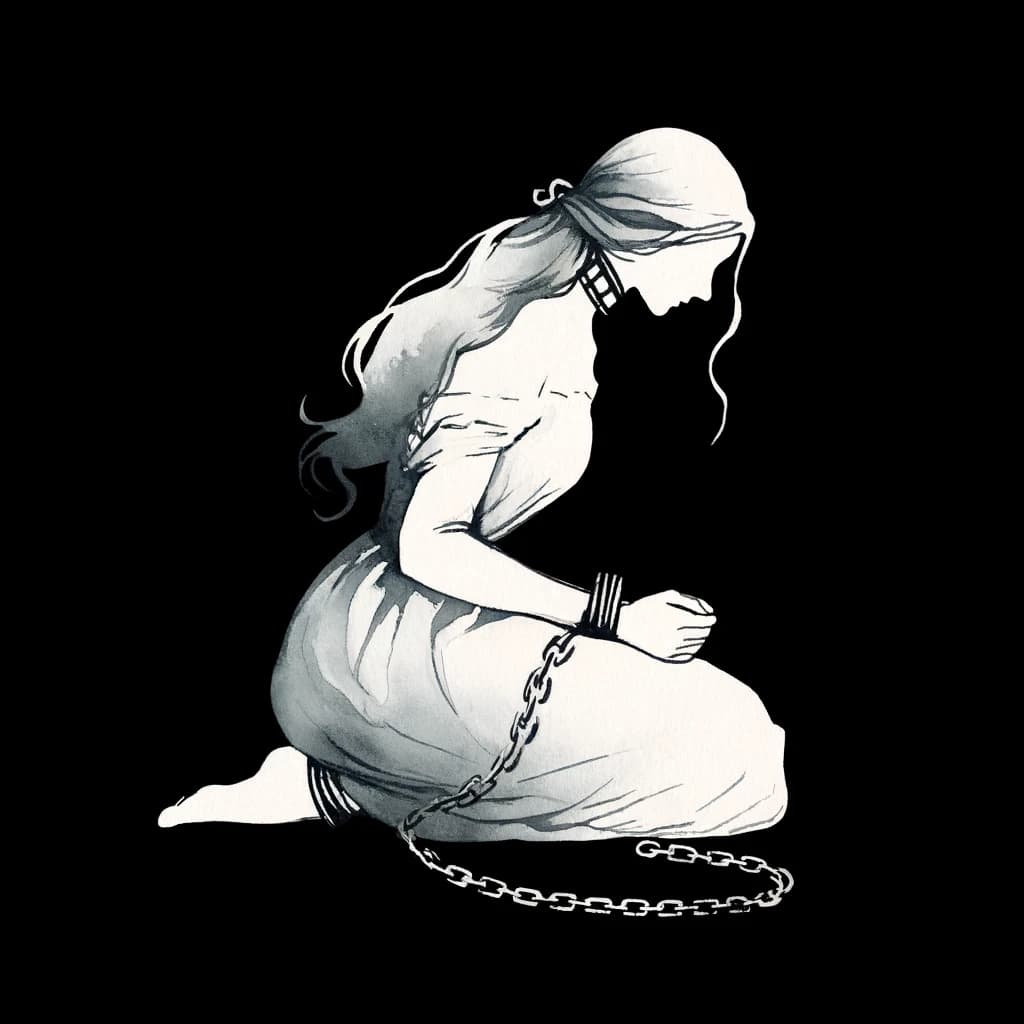 A woman bound in chains