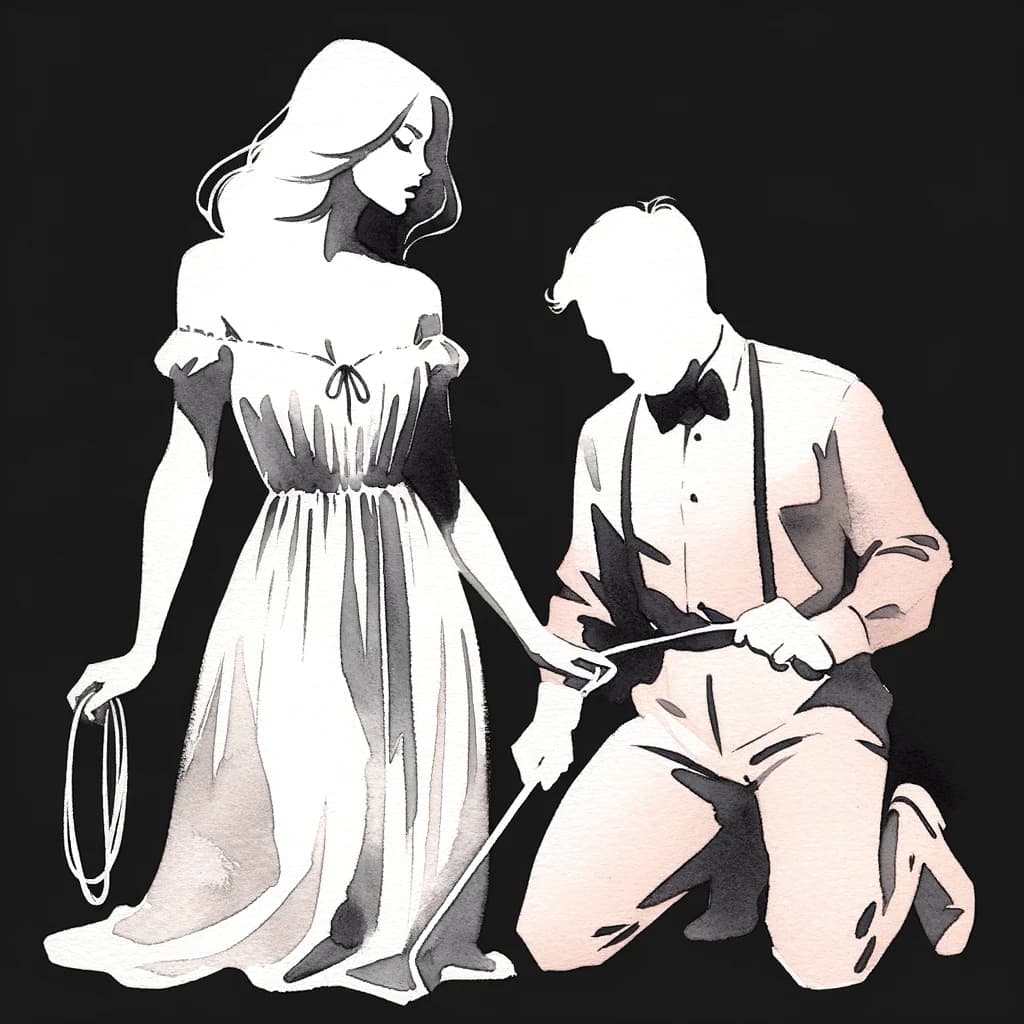 A powerful soft dom woman with her sub