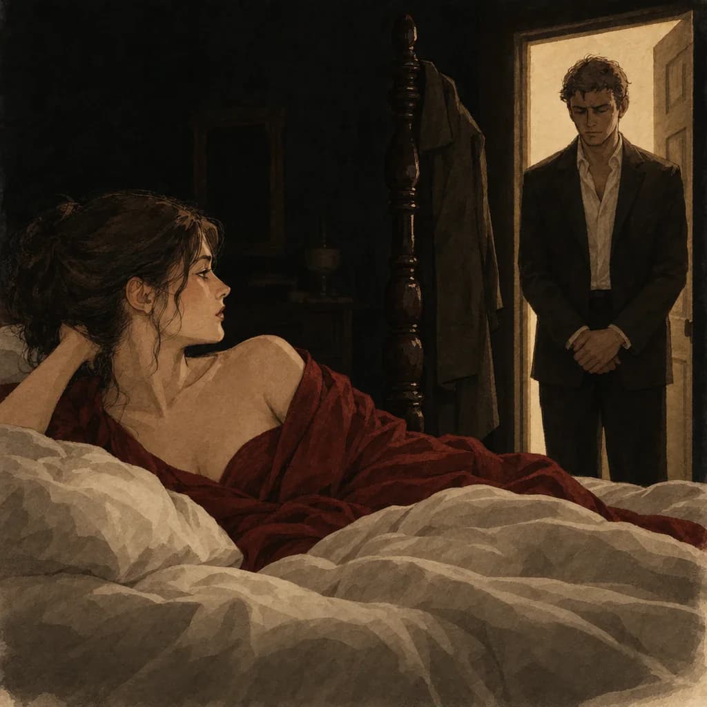 Non-monogamy negotiation means getting specific — a partner watches from the doorway during a cuckolding scene they built together