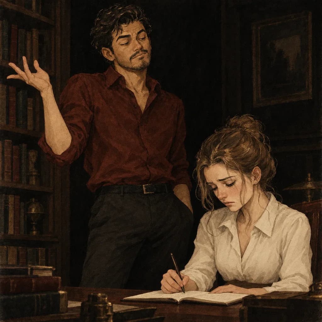 Dominant man mocking a woman's intelligence during a consensual gendered degradation scene