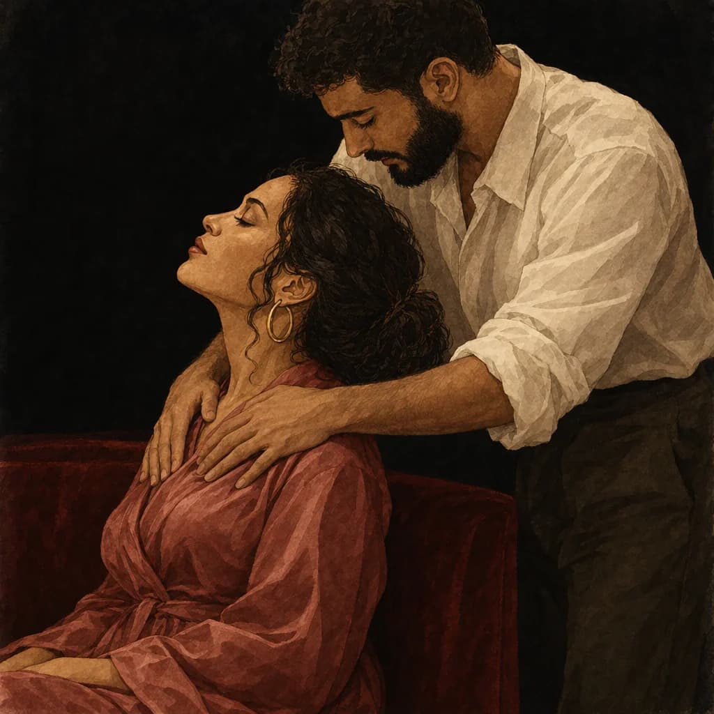 Man slowly massaging his partner's breasts as they map a primary erogenous zone without rushing