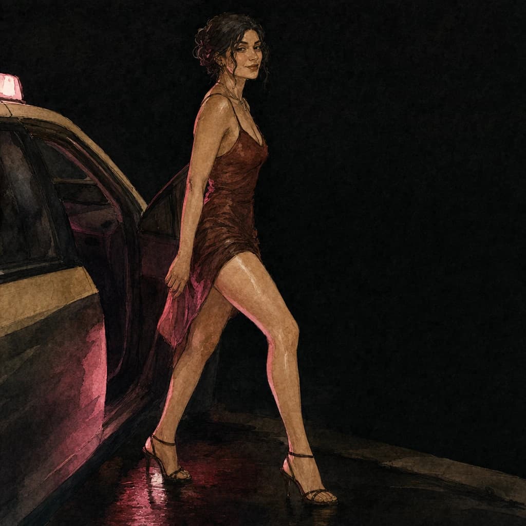 A woman heading out braless on a night out, owning the bra-free choice confidently