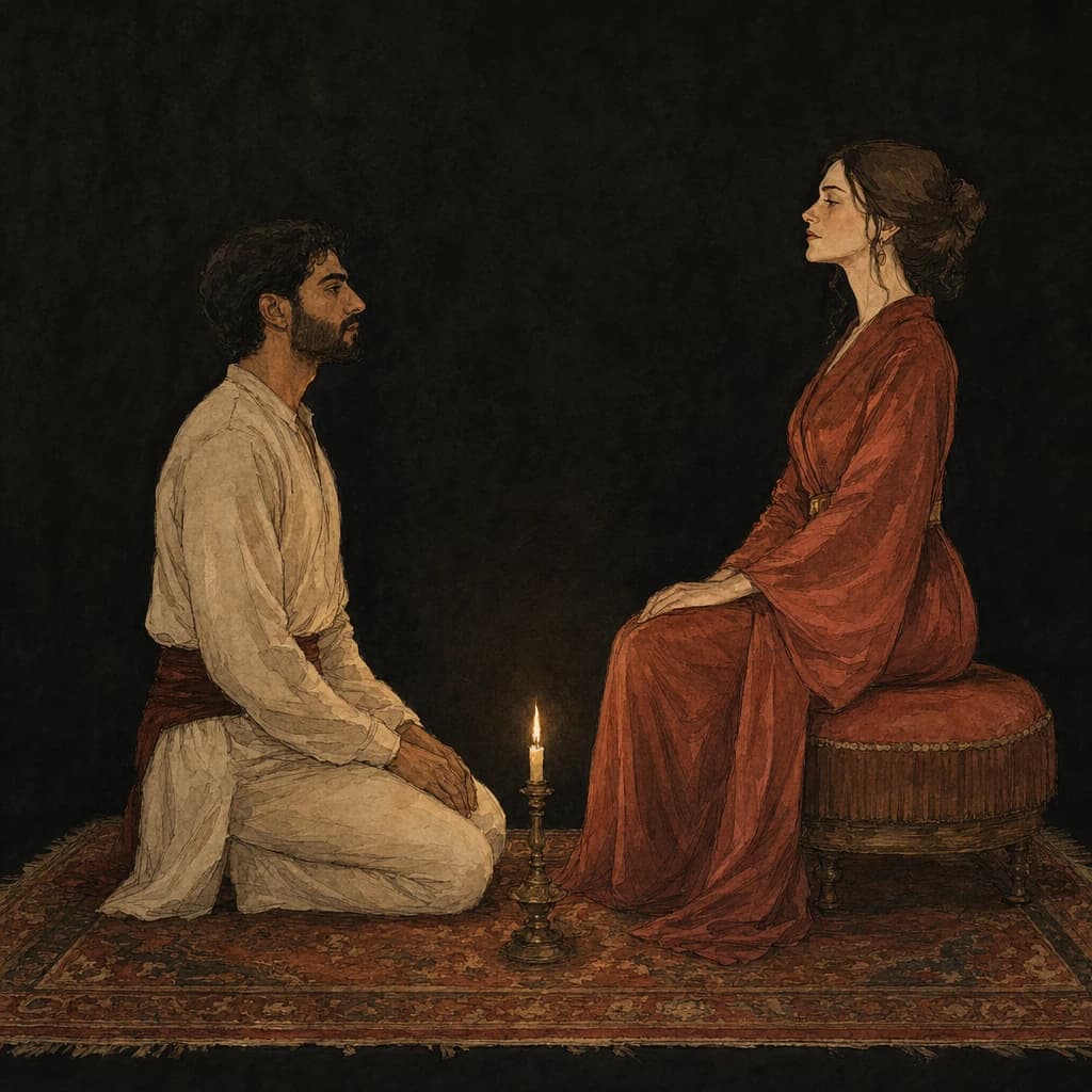 Woman and male partner holding eye contact while talking through consent before pegging