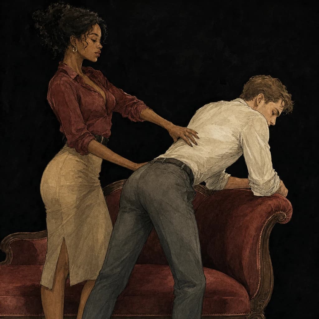 Submissive holding a bent-over position while the dominant takes control from behind