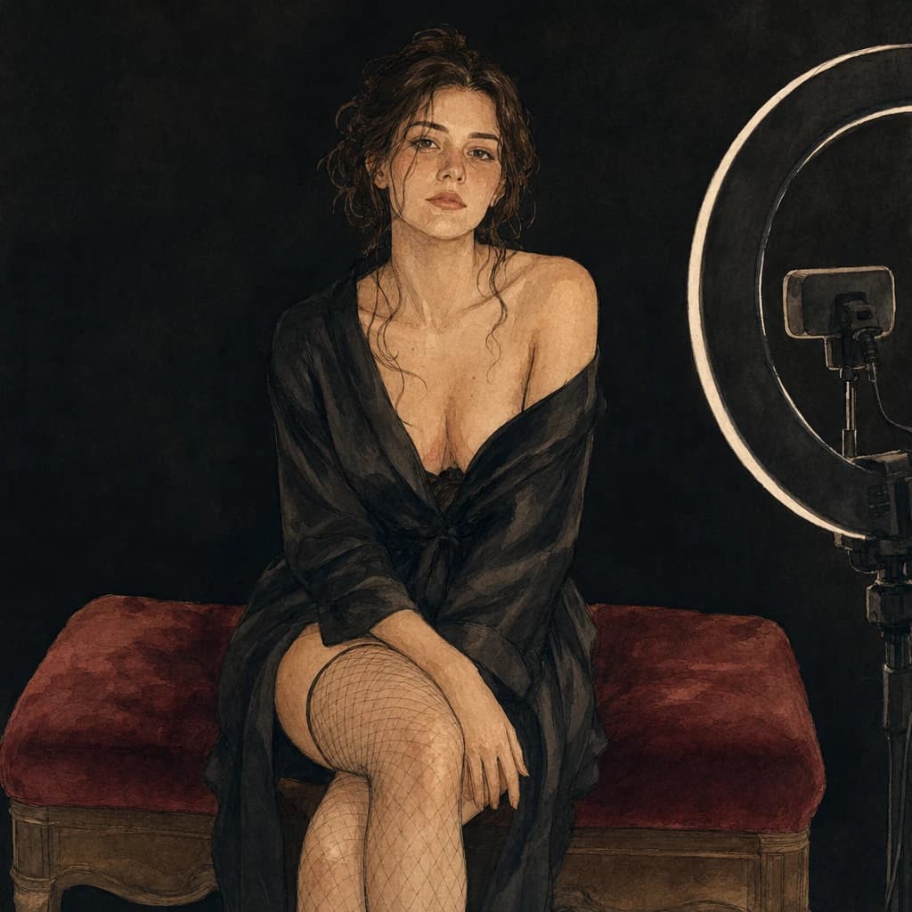 Woman performing a private cam show for an online audience of consenting viewers