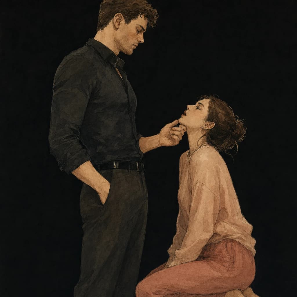Couple acting out a submissive breeding fantasy as part of consensual power-exchange roleplay