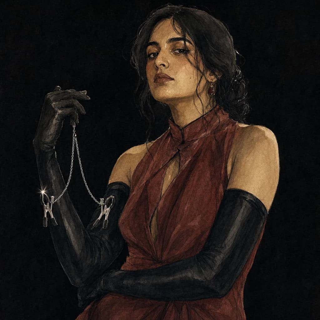 Illustration of nipples held under steady pressure with clamps for intense stimulation