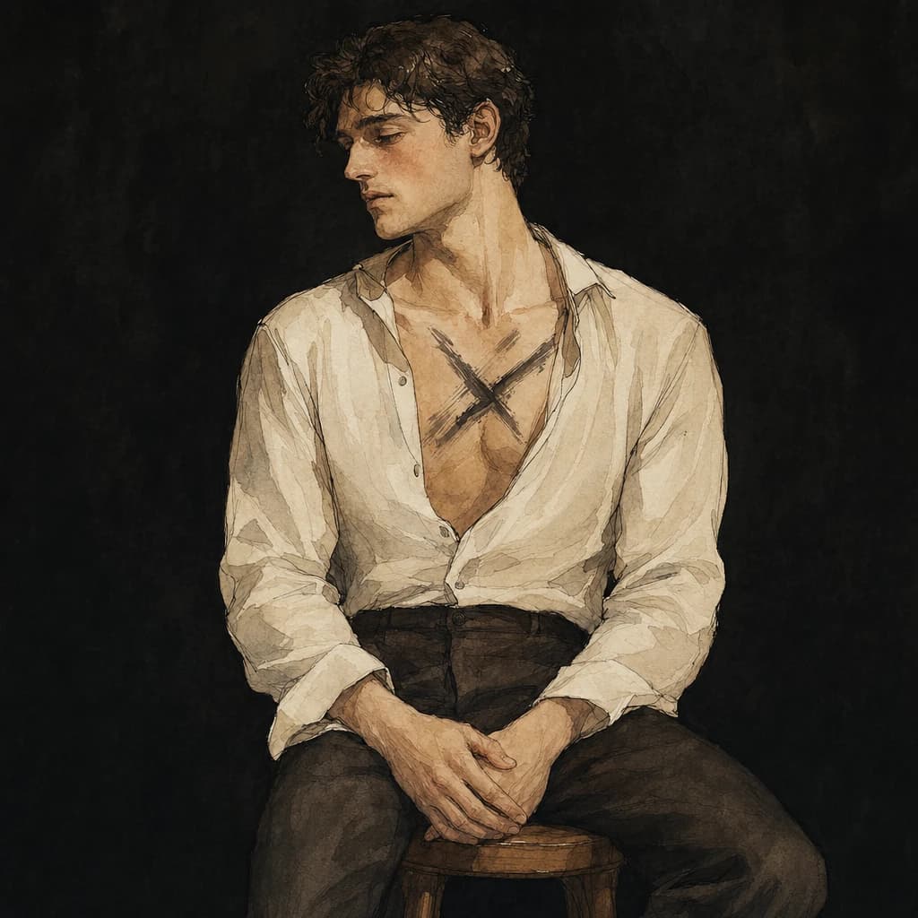 Submissive with the word loser written across his chest, displayed for performative public humiliation