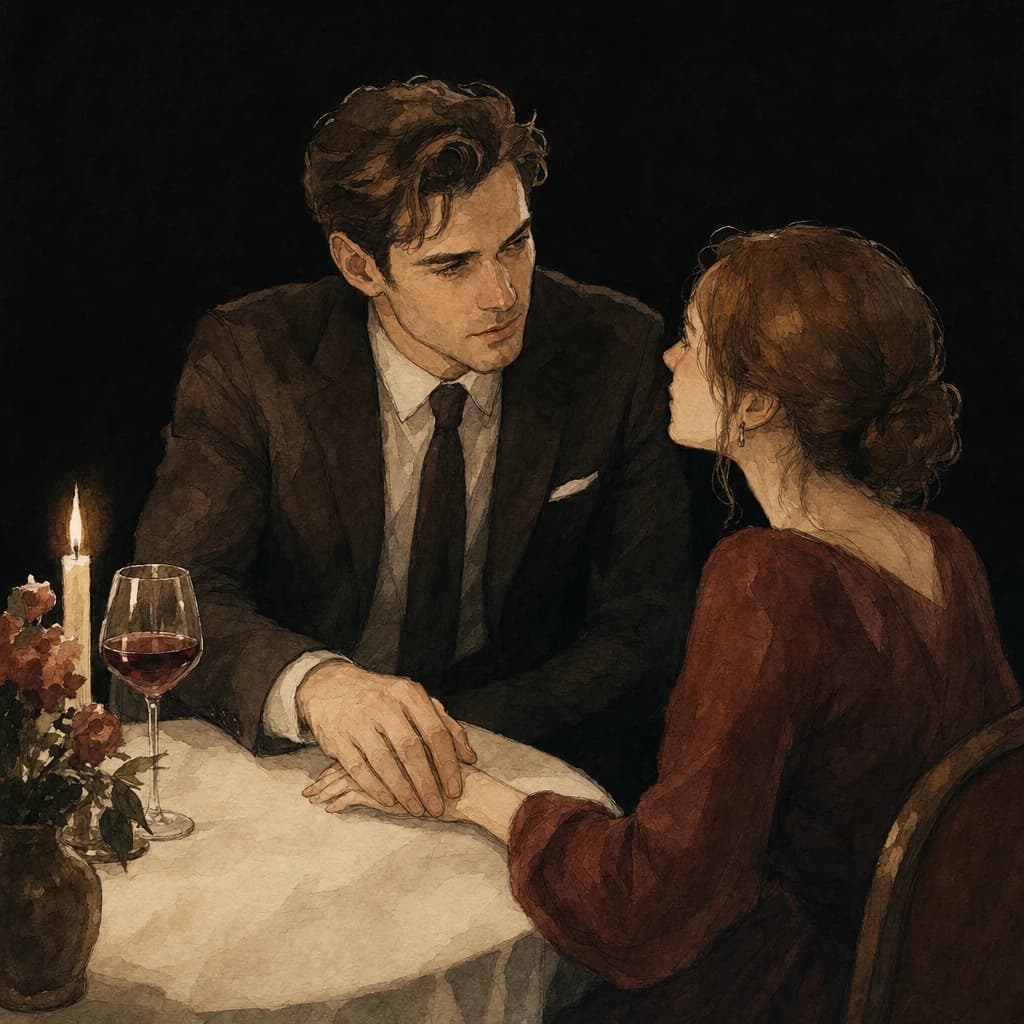 Dominant man ordering his female partner's meal for her in public, echoing the chauvinist-boss power dynamic