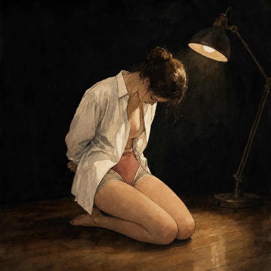 Submissive woman being called a degrading objectifying name within a negotiated misogyny kink scene