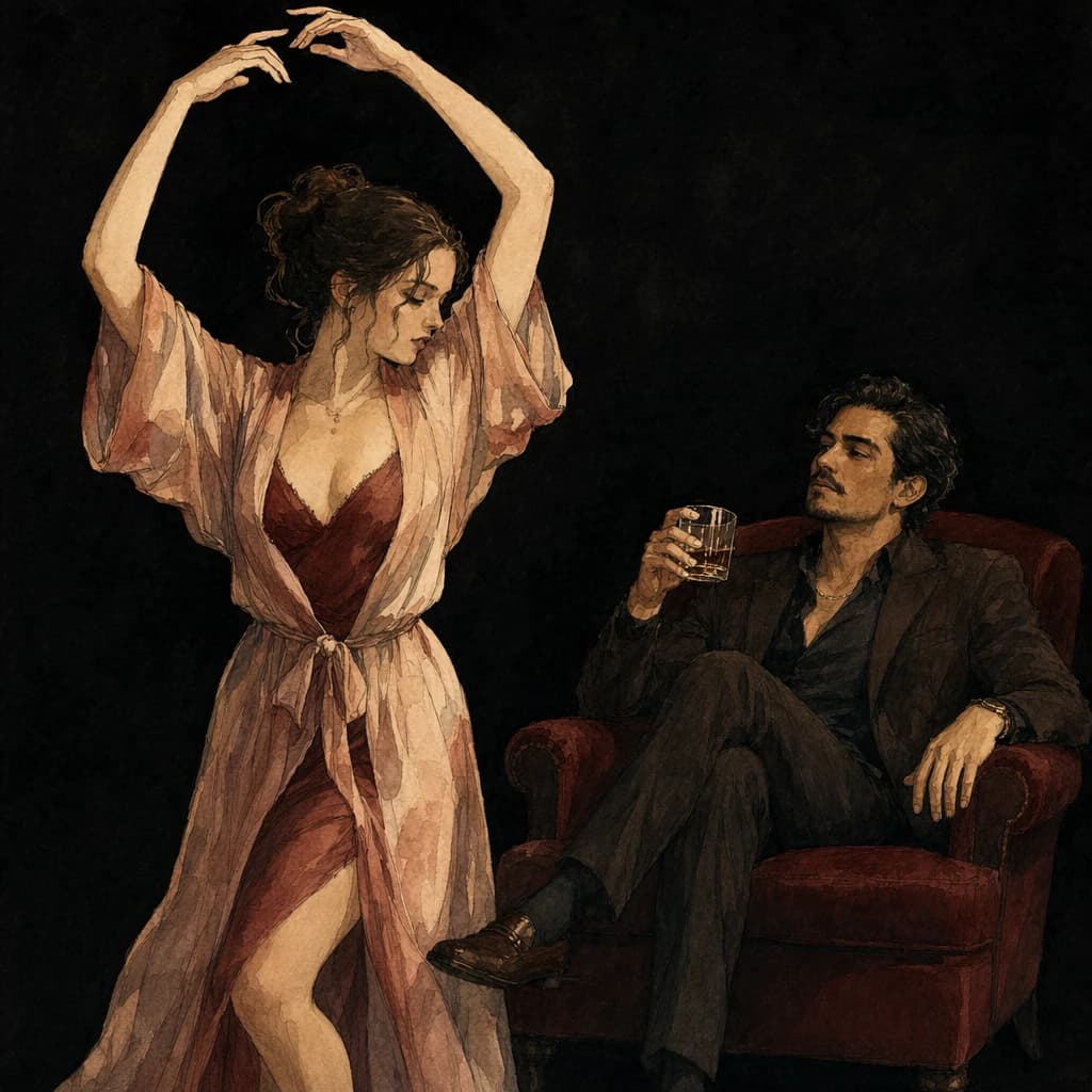 A woman giving her partner a slow private dance, drawing out the tease at the heart of a striptease