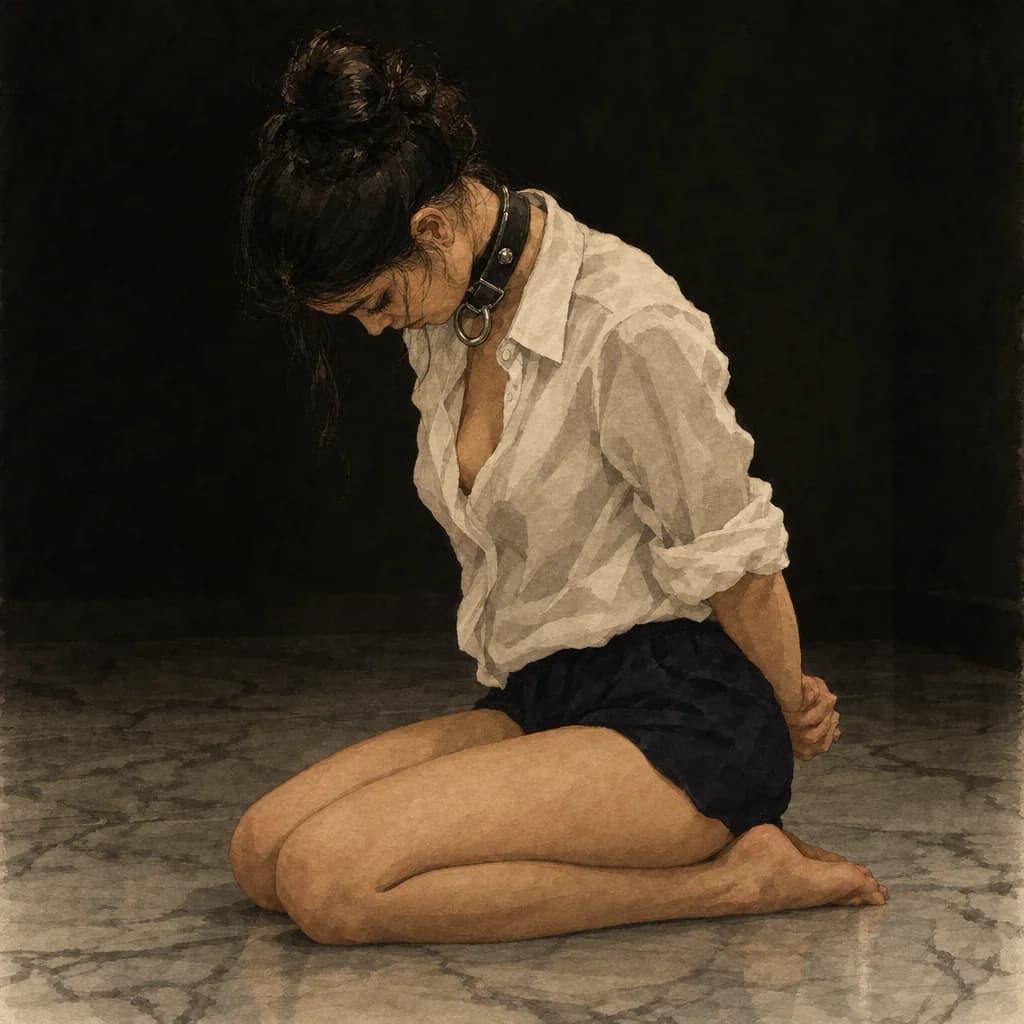 A submissive cast as a pleasure slave, reflecting the kajira roles and training depicted in Gor lore
