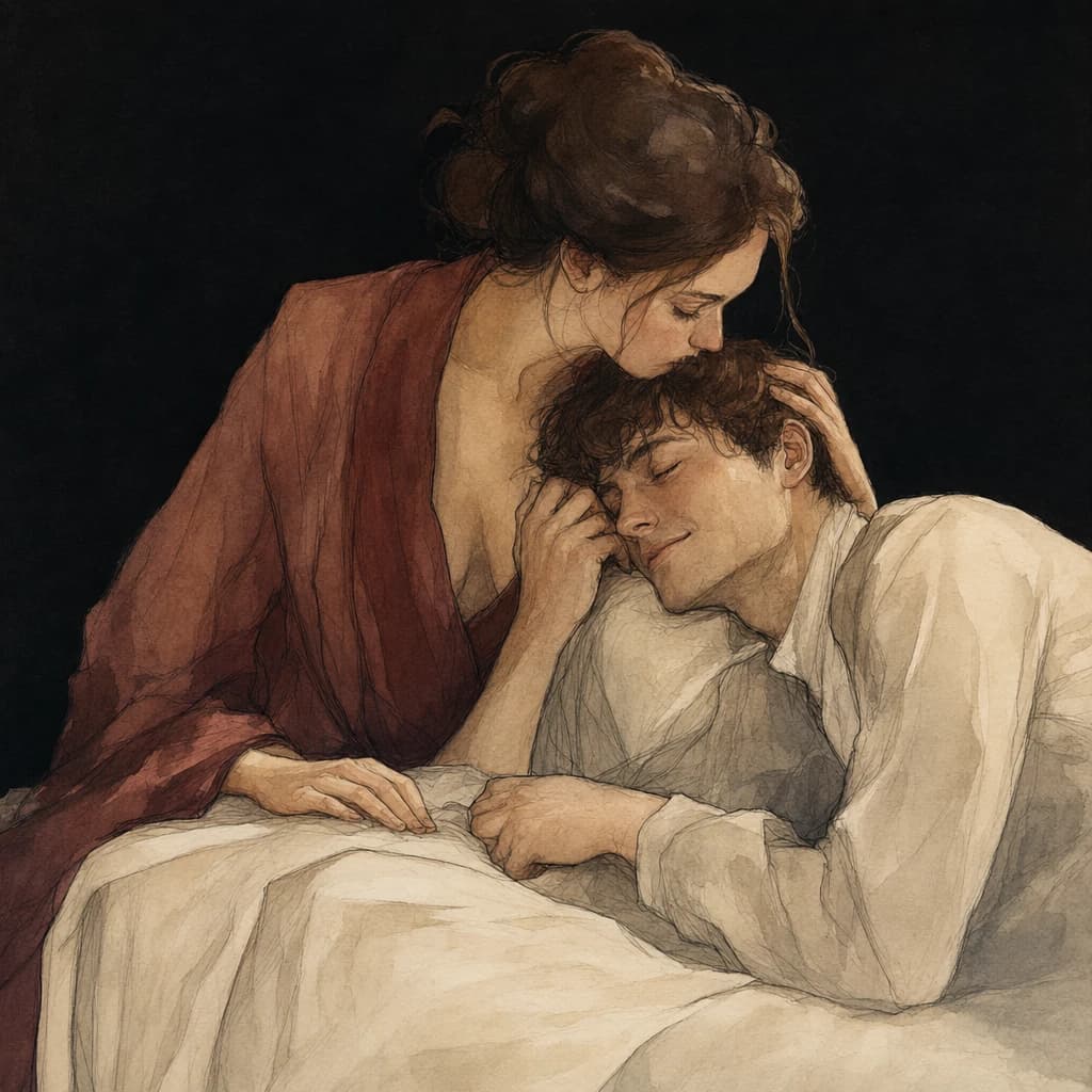 Partners sharing gentle morning wake-up kisses, the steady everyday affection a cupioromantic relationship can hold
