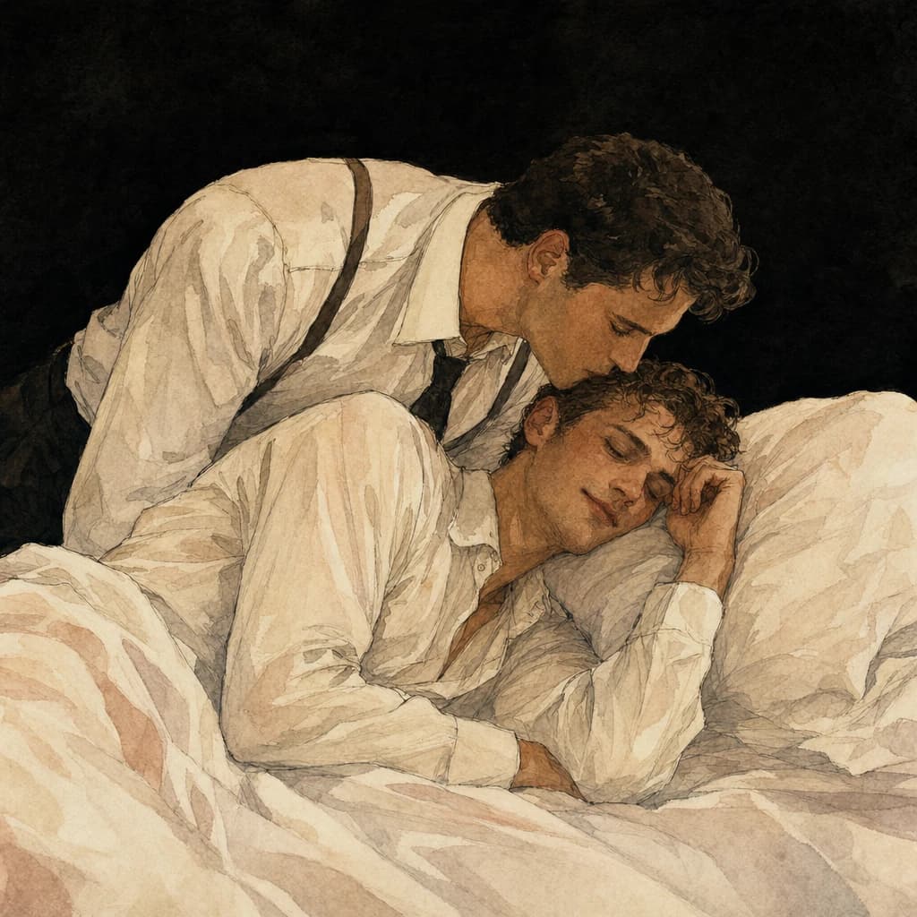 Partner sharing tender morning kisses, reflecting the comfort and connection some find in plug-wearing rituals