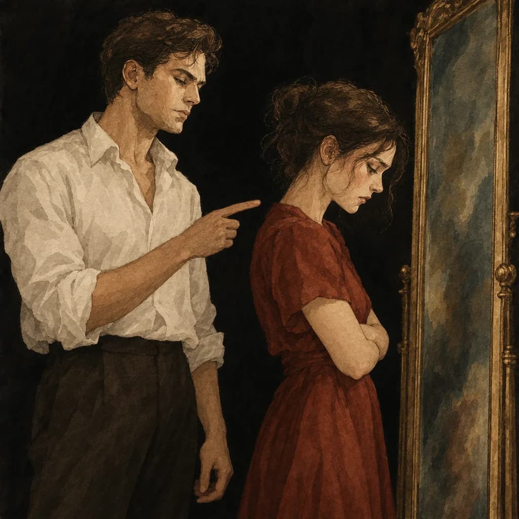 Man mocking a woman's physical appearance as part of gendered humiliation and degradation play