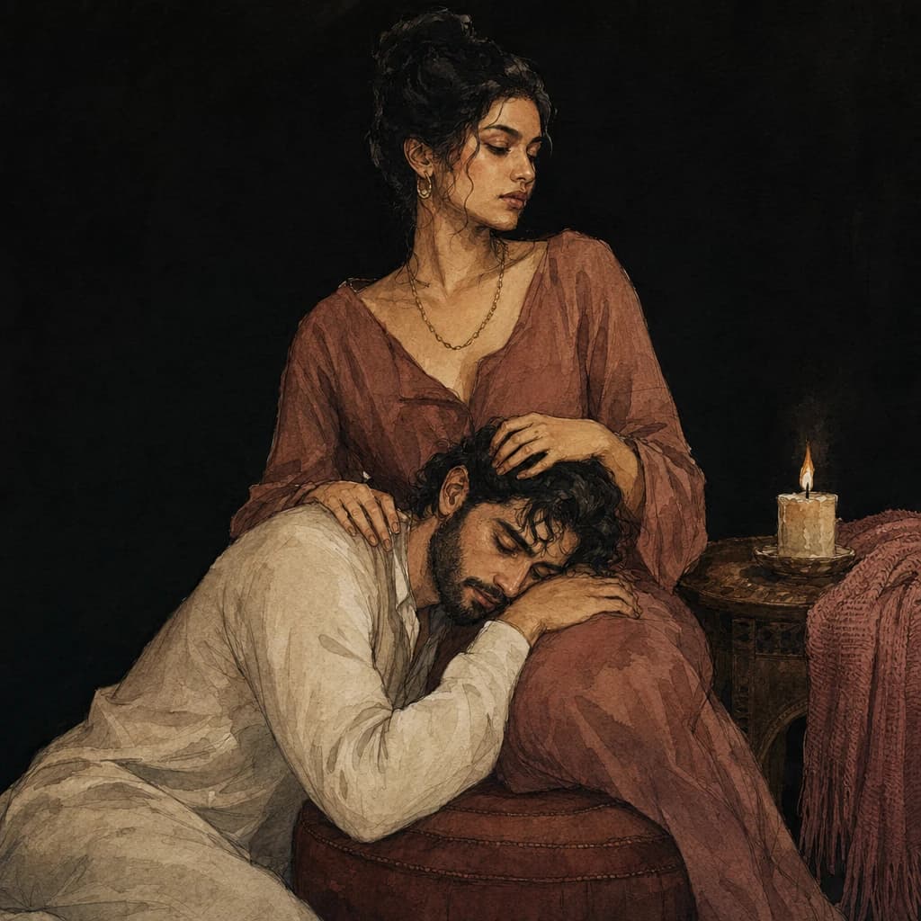 Partner offering praise and reassurance to the inverted lover while attempting a standing 69