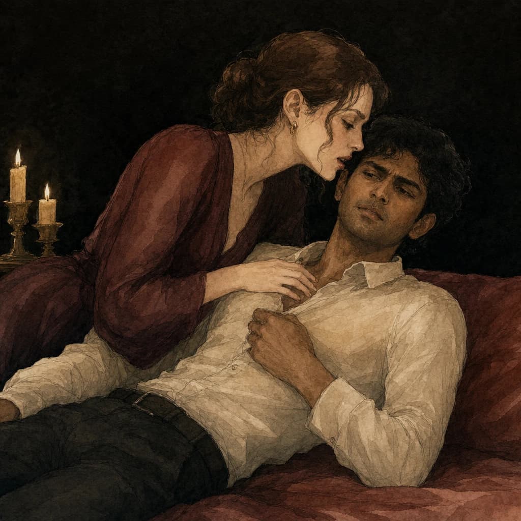 Partner murmuring degrading insults to a lover during sex as part of consensual verbal humiliation