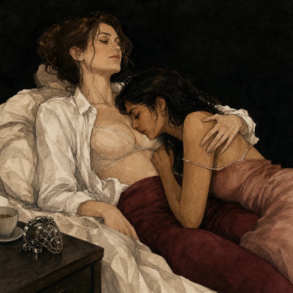 A tender embrace between two women, capturing the sense of acceptance people find in the kink community