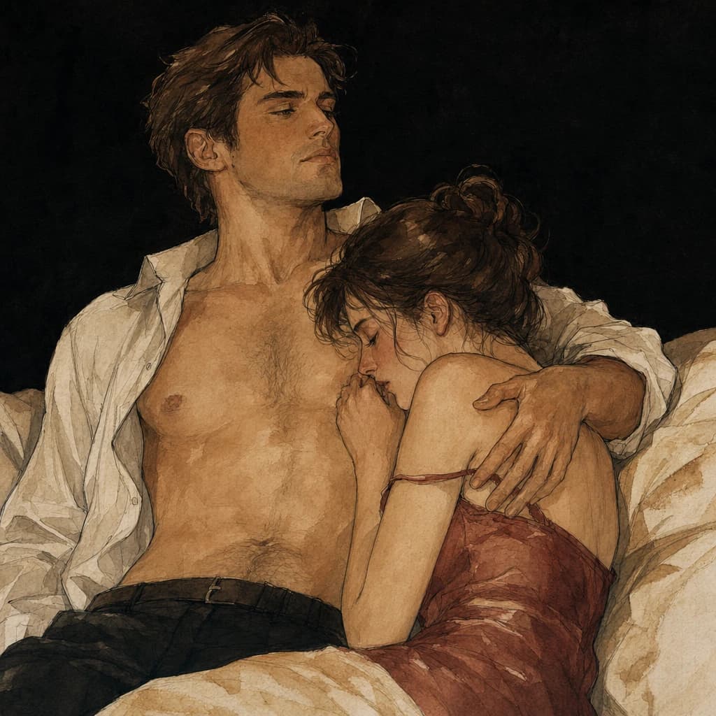Woman and man cuddled close on the bed, a relaxed and low-pressure way to start initiating sex