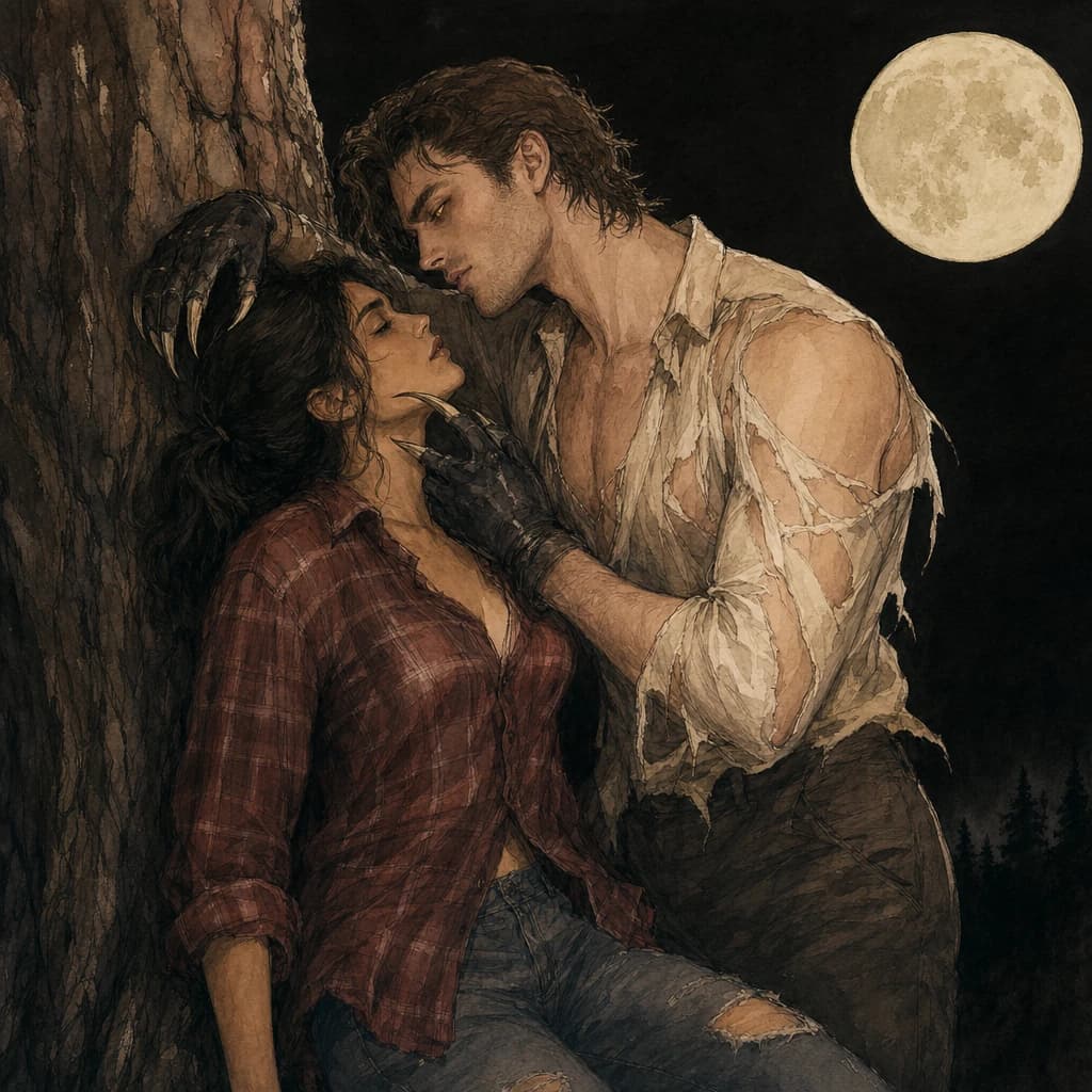 Werewolf and full moon mate scene illustrating the soft vore predator as protector