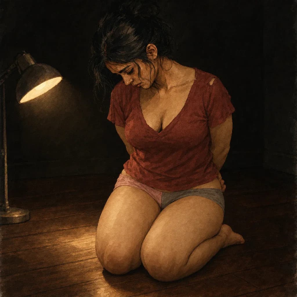 Woman being called useless trash while treated as owned property in an intense objectification scene