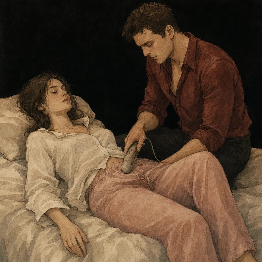 Couple adding a vibrator during doggy style for extra clitoral stimulation alongside penetration