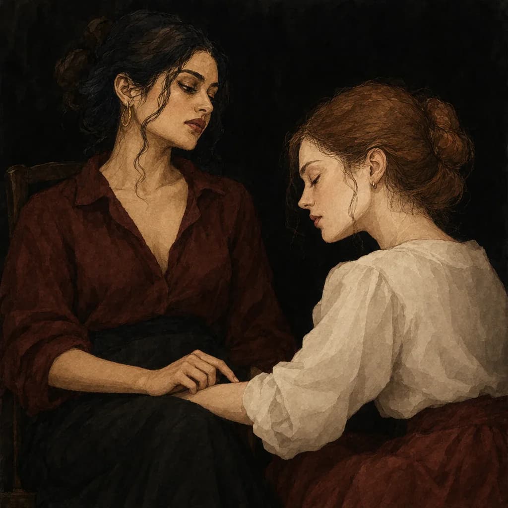 Two women in close, building intimate contact while face-to-face grinding during tribbing