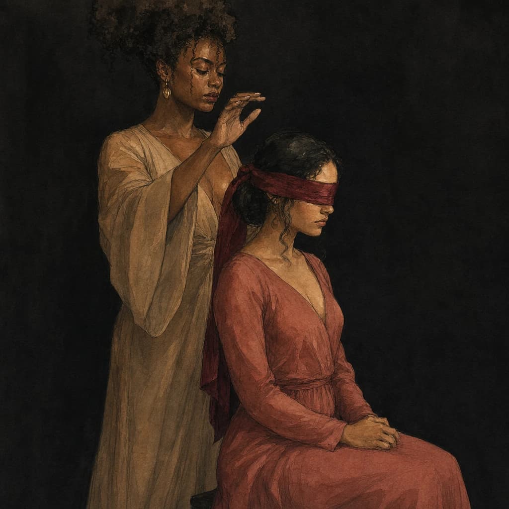 Two women pressed close in full-body contact, the skin-to-skin closeness central to tribbing