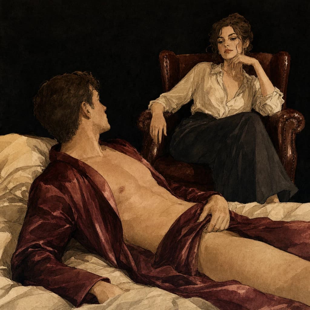 Couple exploring non-monogamy compatibility through intimate private exhibitionism — watching each other is often the easiest mutual yes