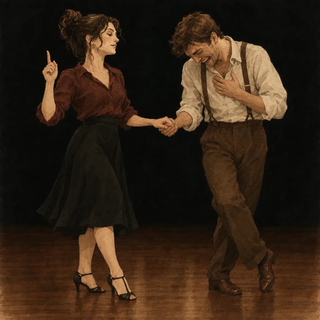 Woman practising slow, sensual dance moves for her partner, rehearsing the hip sways behind a confident lap dance
