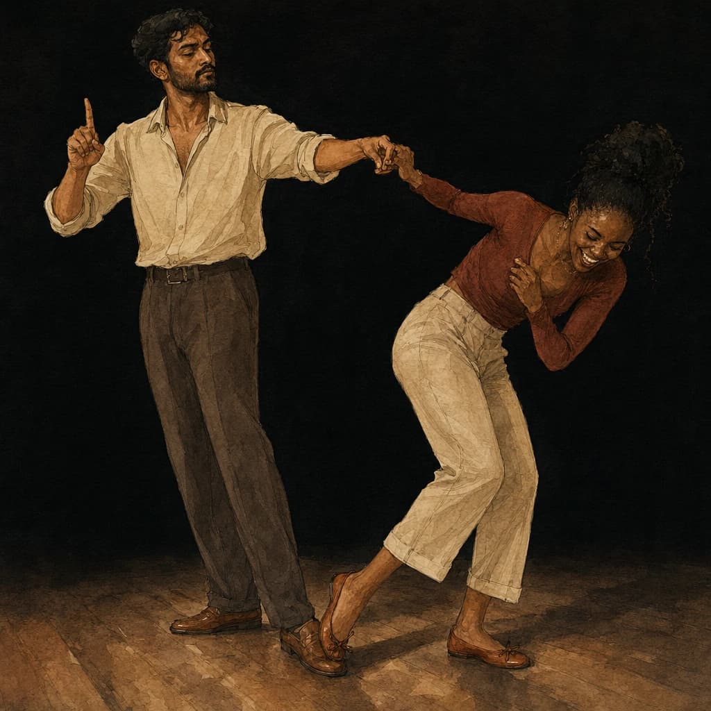 Woman and man swaying together in a slow, playful dance that turns flirtation into foreplay