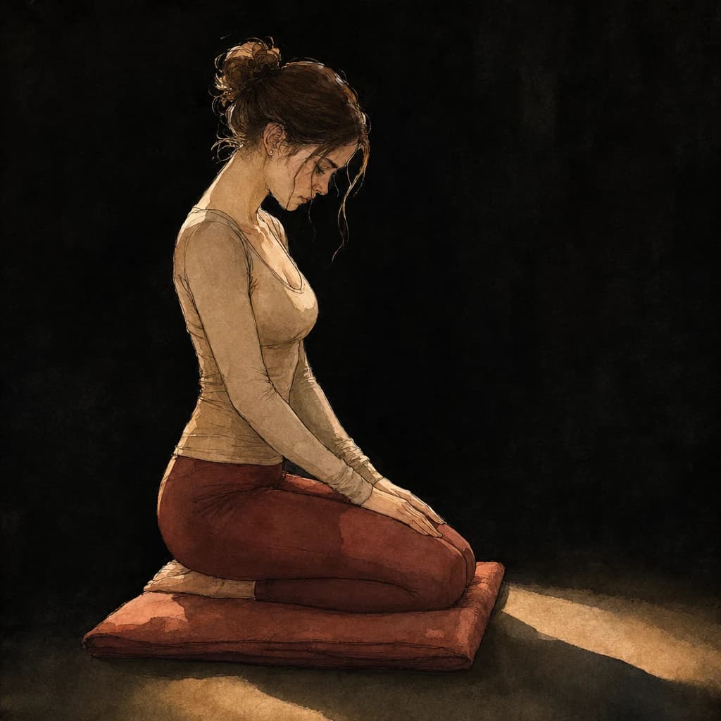 A kajira waiting in a trained position, the choreographed obedience central to Gorean slave customs