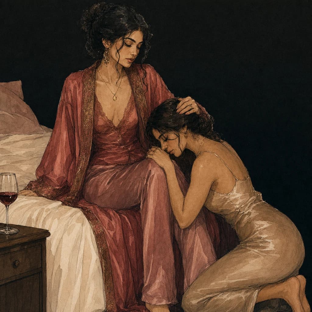 Two women sharing tasteful oral intimacy, one of many acts that can count as sapphic sex