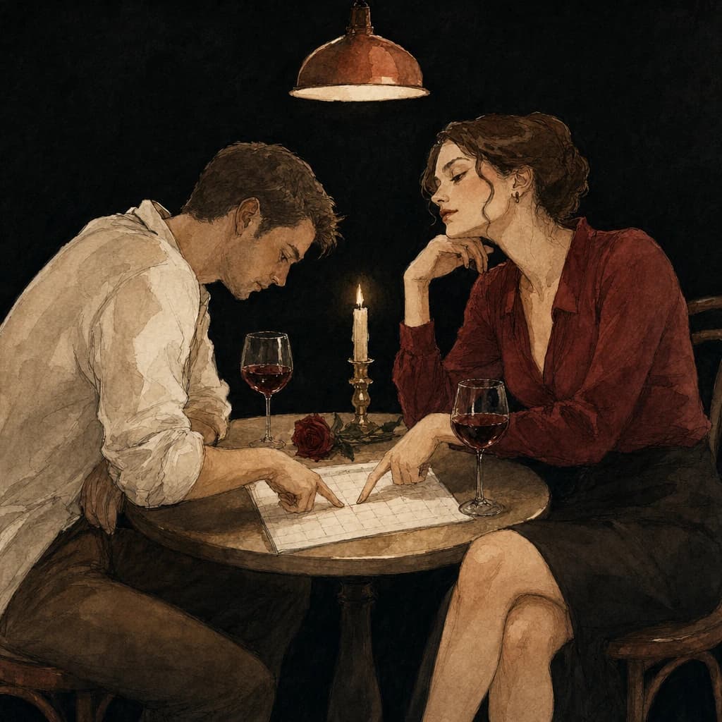 Couple sharing wine at a candlelit table on date night