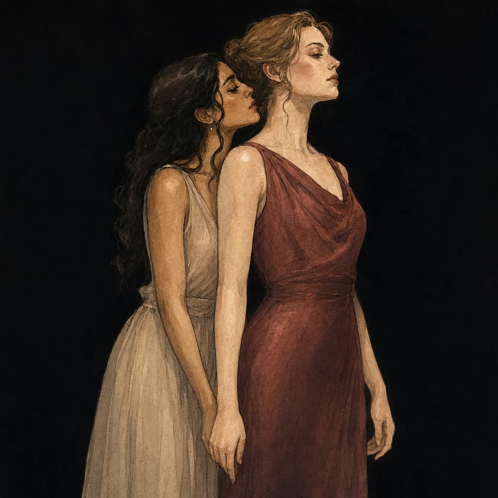 One woman kissing another's neck and ears, the charged first-time intensity of sapphic erotica