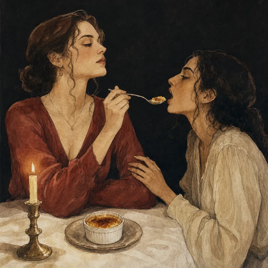 Two women sharing an intimate moment seen through the female gaze, centring sapphic desire and pleasure