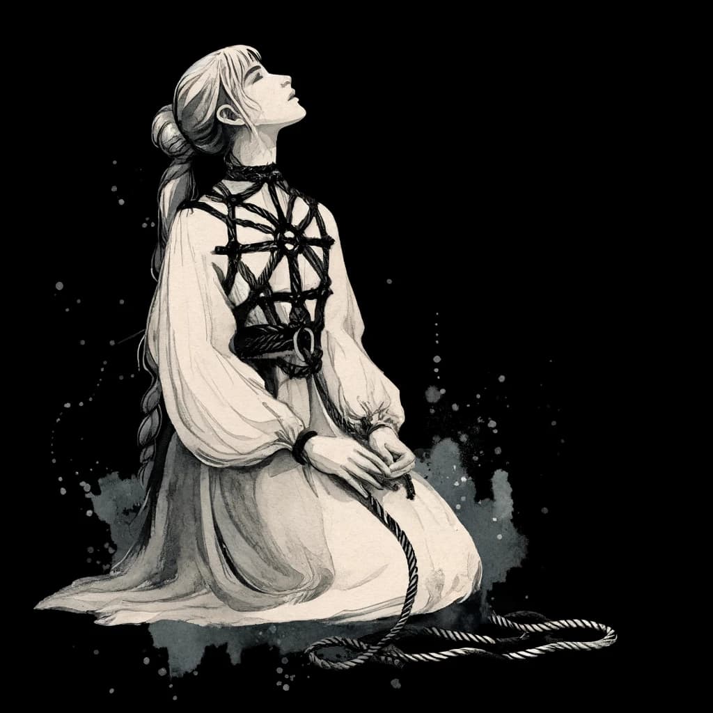 A woman with a rope harness