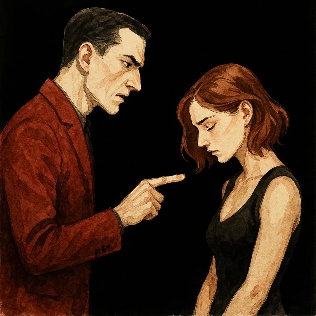 Bratty submissive being lectured for misbehavior during roleplay scene