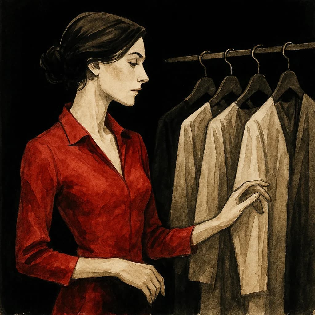 Woman selecting provocative outfit for hotwife date night