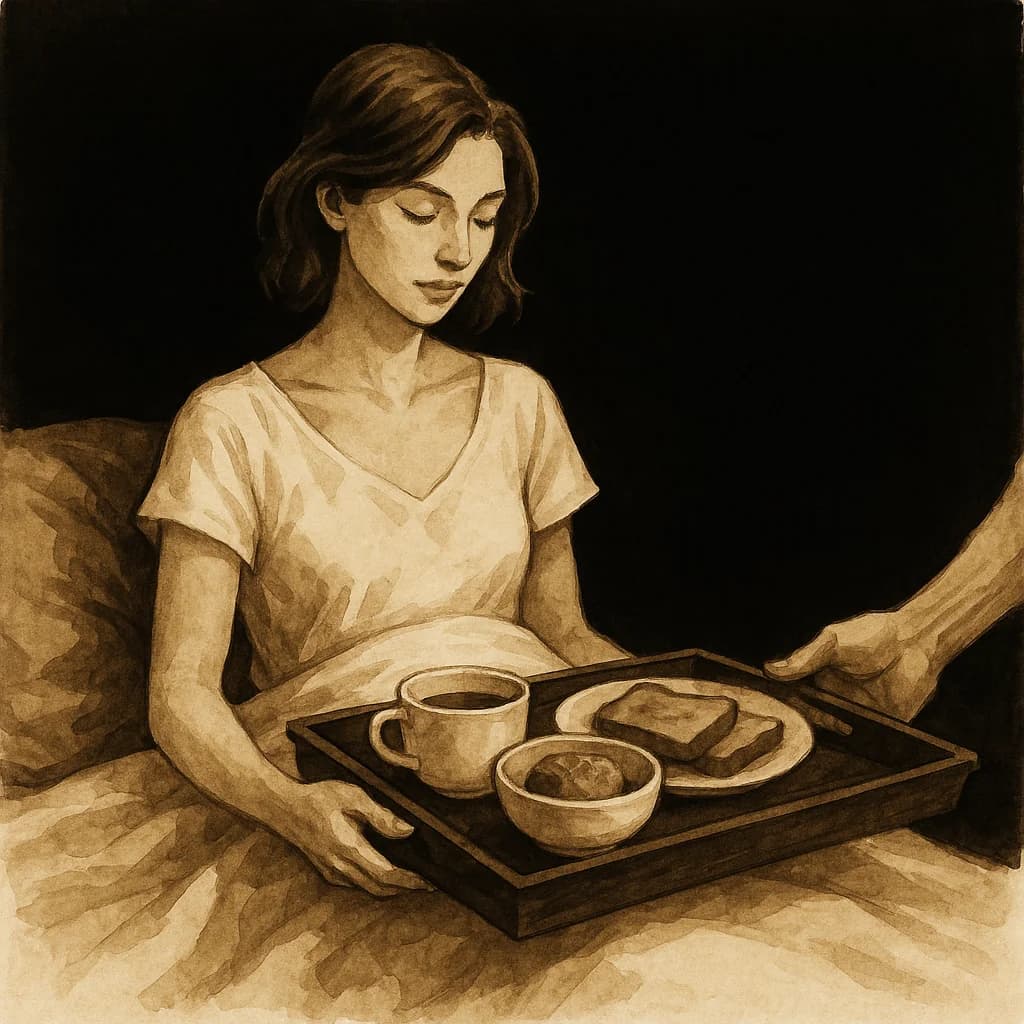 Partner receiving breakfast in bed as part of morning aftercare for sleep play