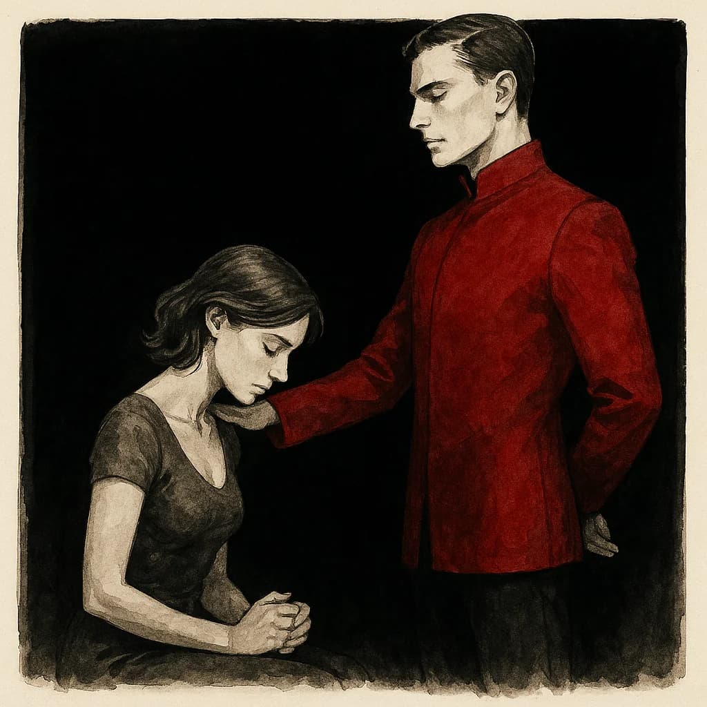 A woman teaching submissive protocol training to a new student