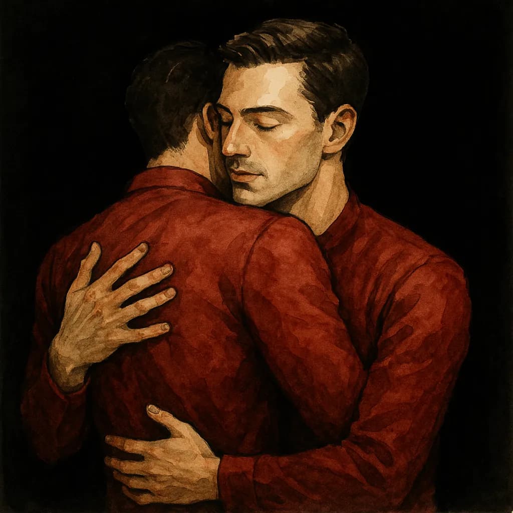 Gay dom hugging his bottom