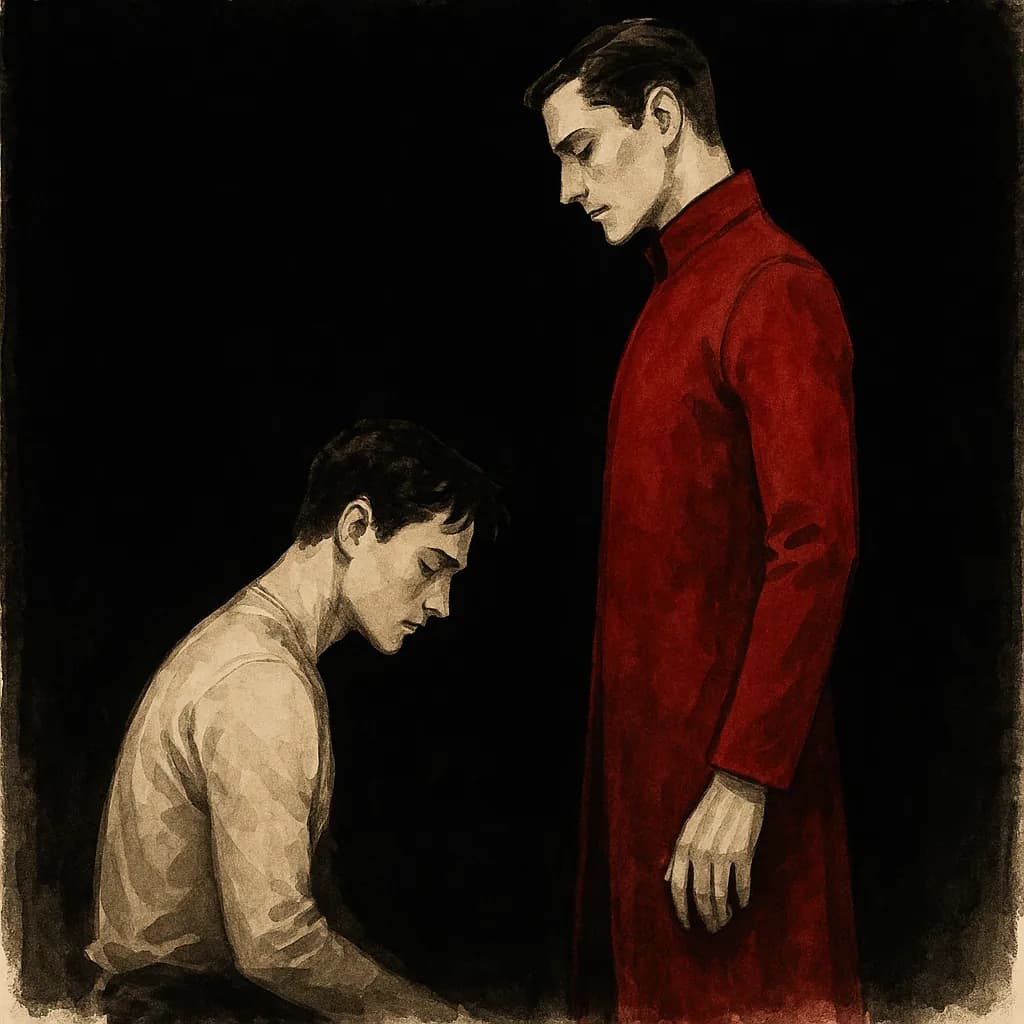 Gay submissive kneeling