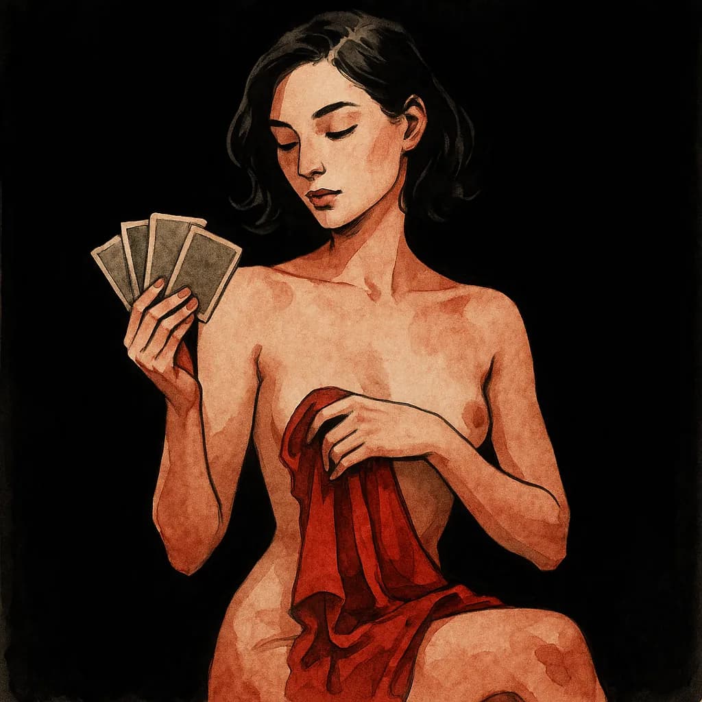 Woman playing erotic card game