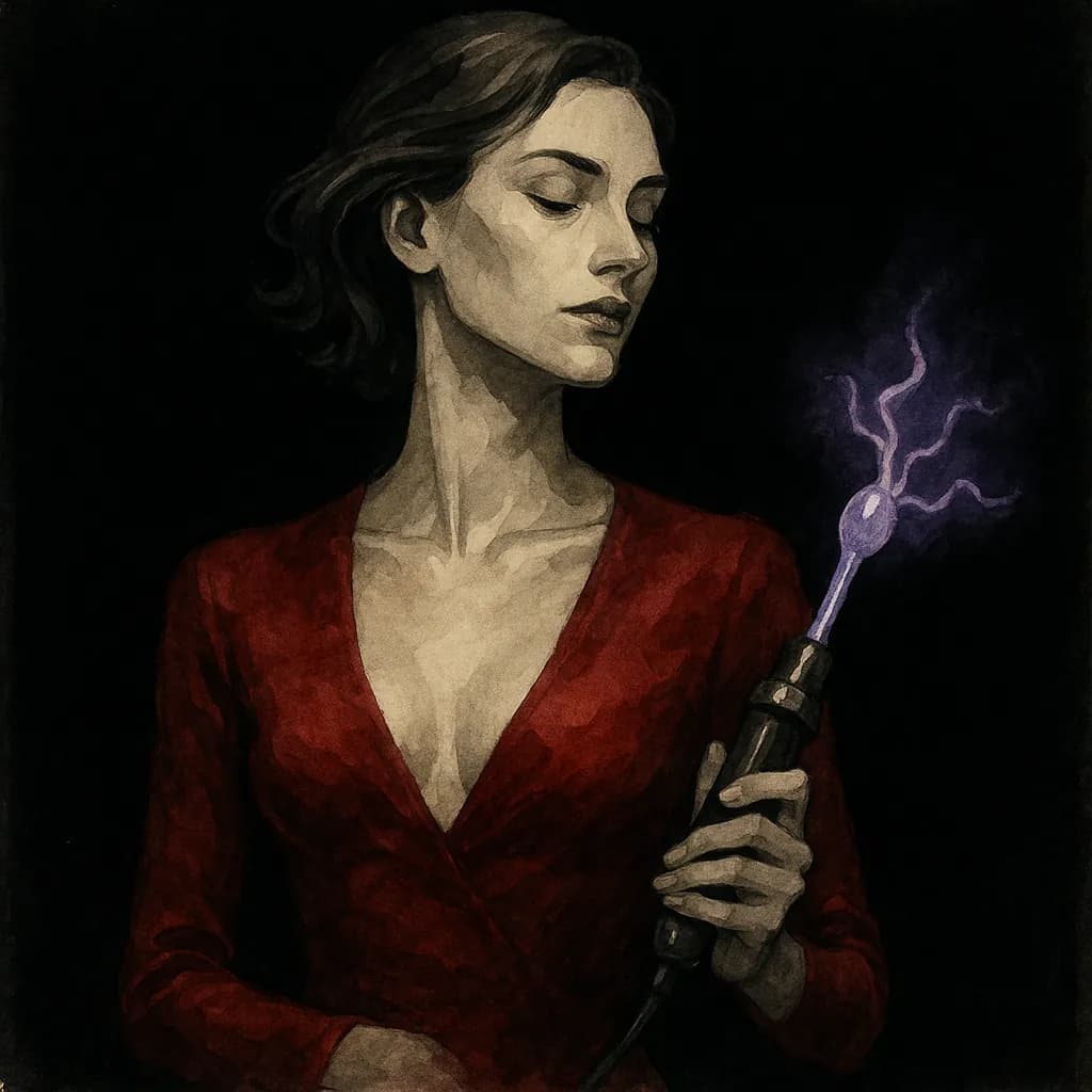 Holding a violet wand for electro play