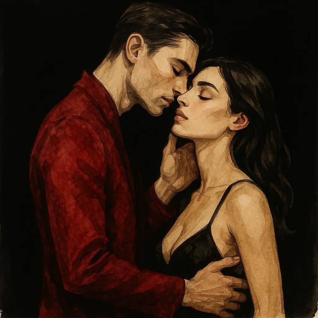 A submissive and dominant couple in an intimate trusting embrace