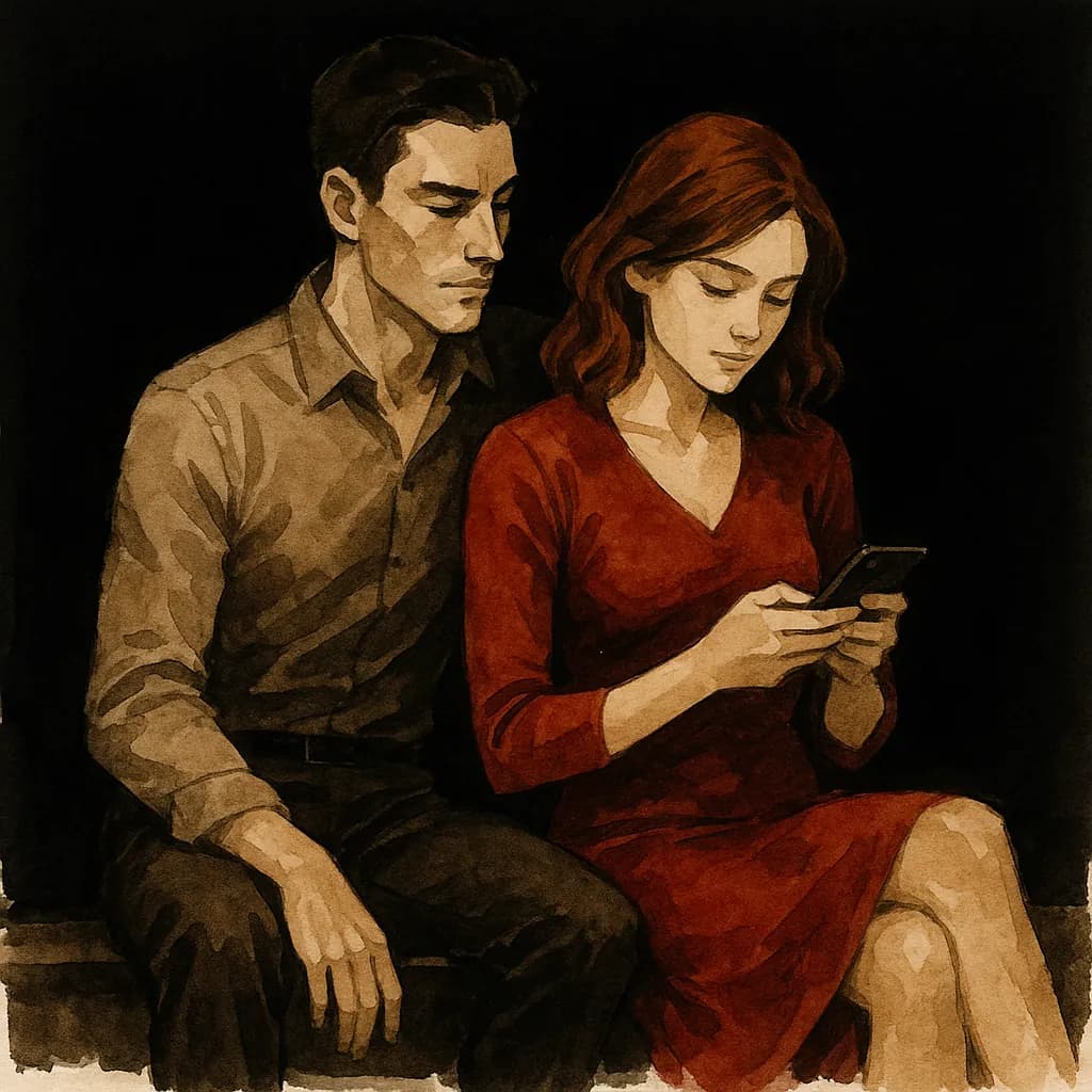 A couple sitting together while the woman texts on her phone