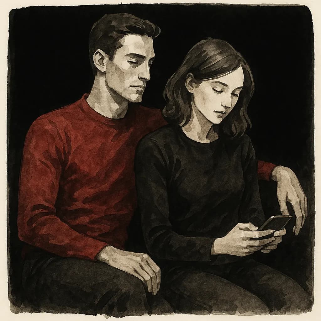 A couple sitting together and discussing open relationship partners