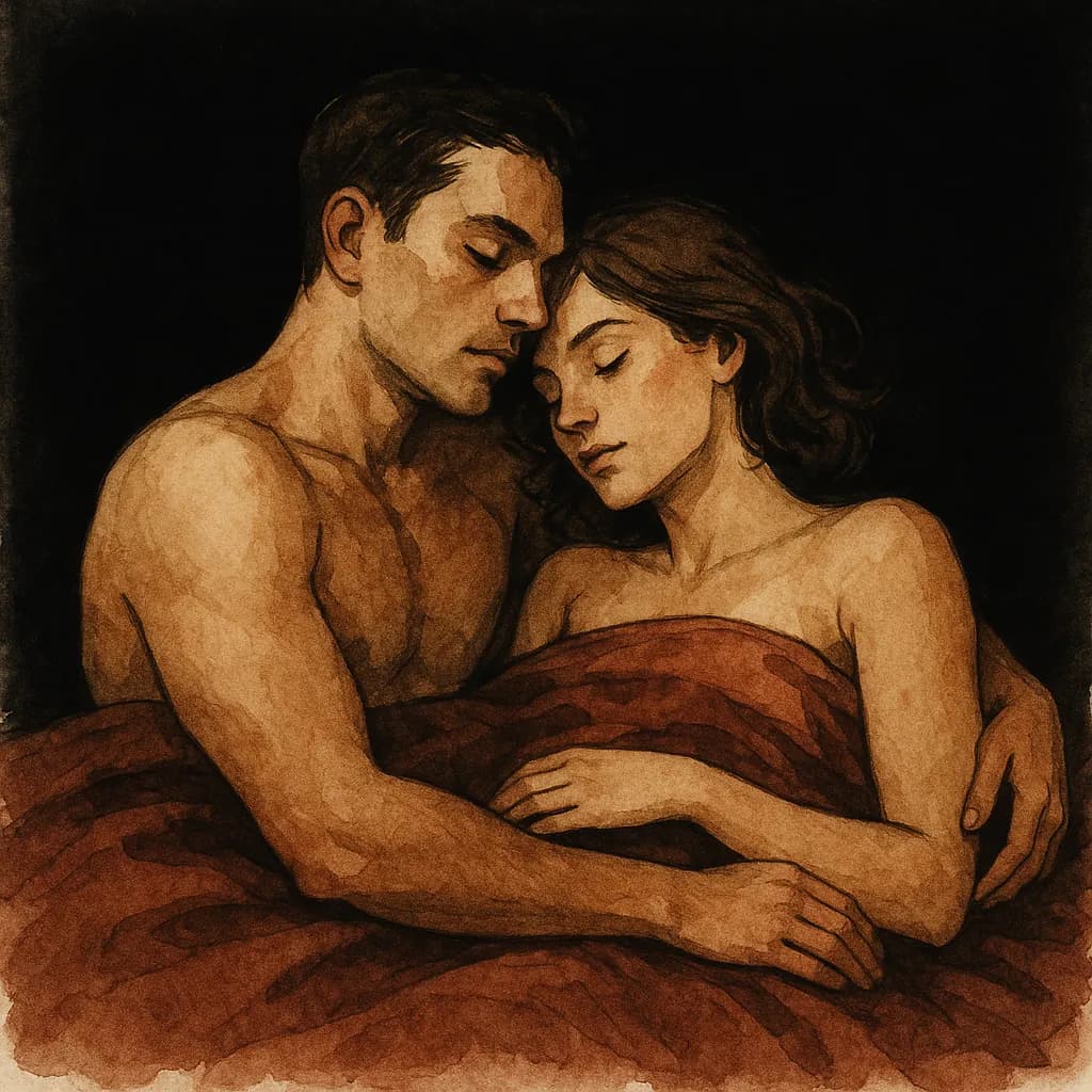 A couple in bed exploring intimate connection