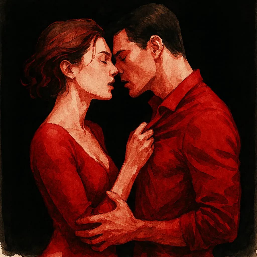 A couple passionately drawing each other close in an intimate embrace